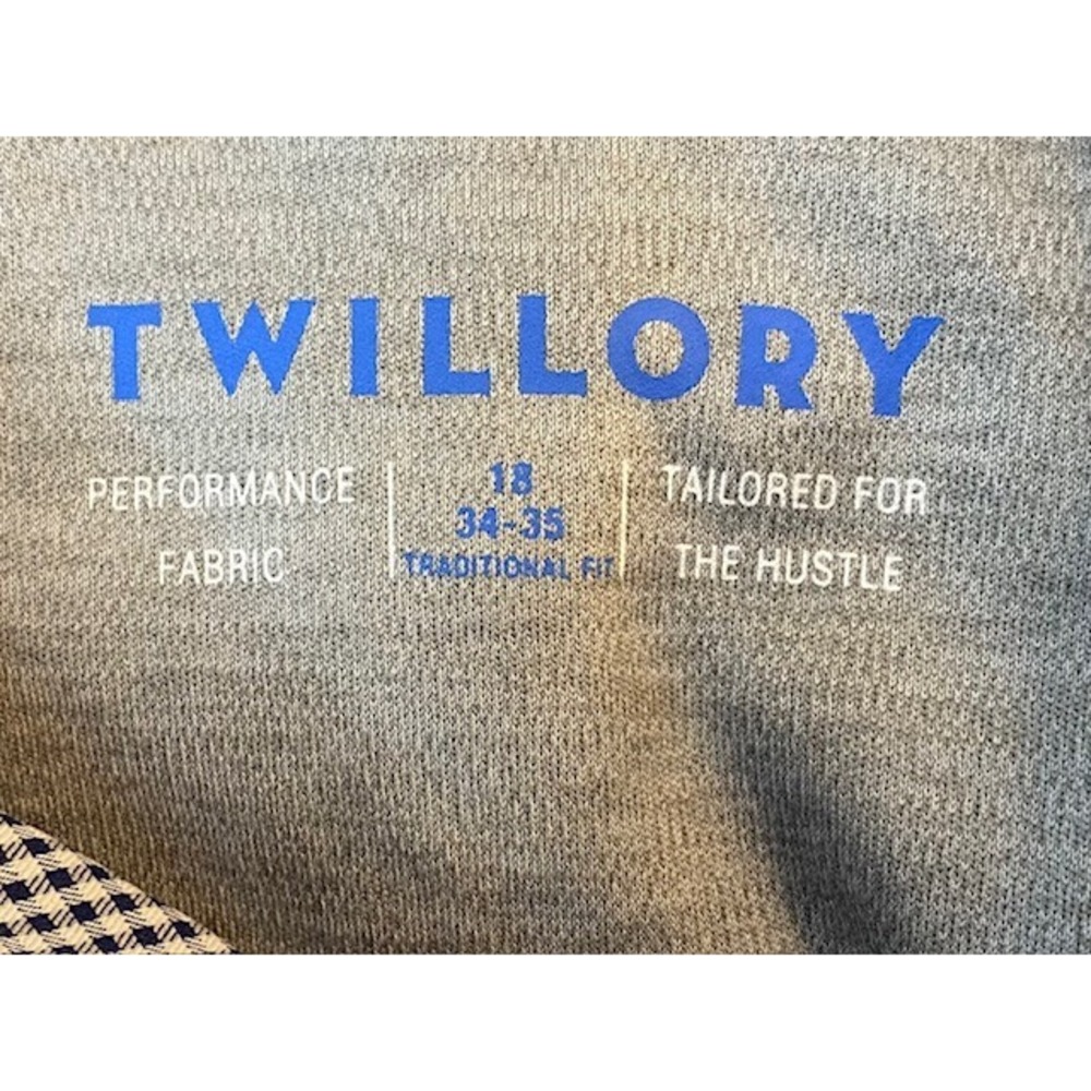 TWILLORY Tailored For The Hustle Performance Blue White Gingham Men 18 34-35 XL - Picture 6 of 6